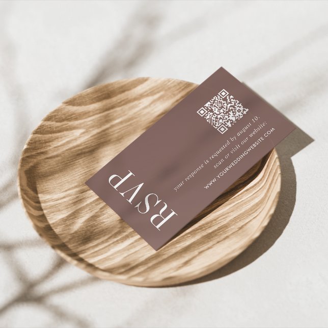 Cartão De Informações Cacao Earth Tone Weding QR Code RSVP (Criador carregado)