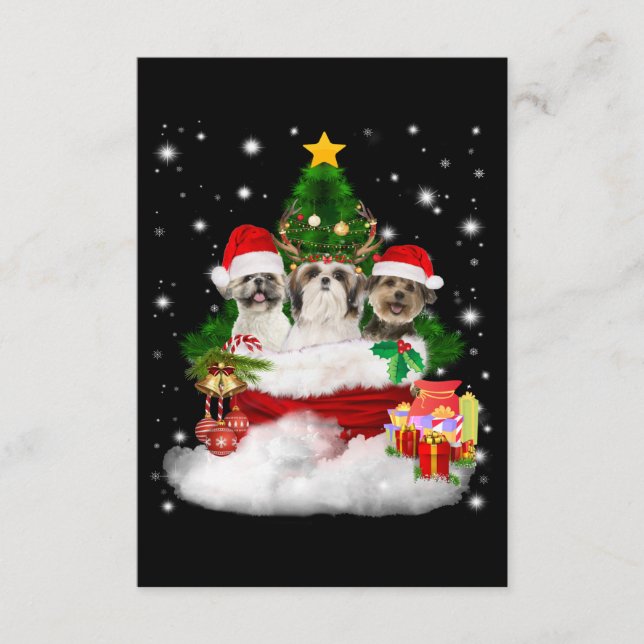 Cartão De Informações Cachorro | Feliz Natal Bela Shih Tzu (Frente)