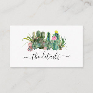 Cartão De Informações Cactus Cactos Suculentos Casamento Floral