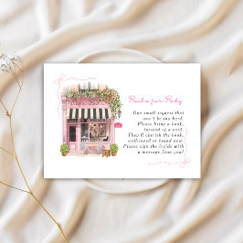 Cartão De Informações Café Parisiense Bonjour Bebe Laço Rosa Chã de Bebê