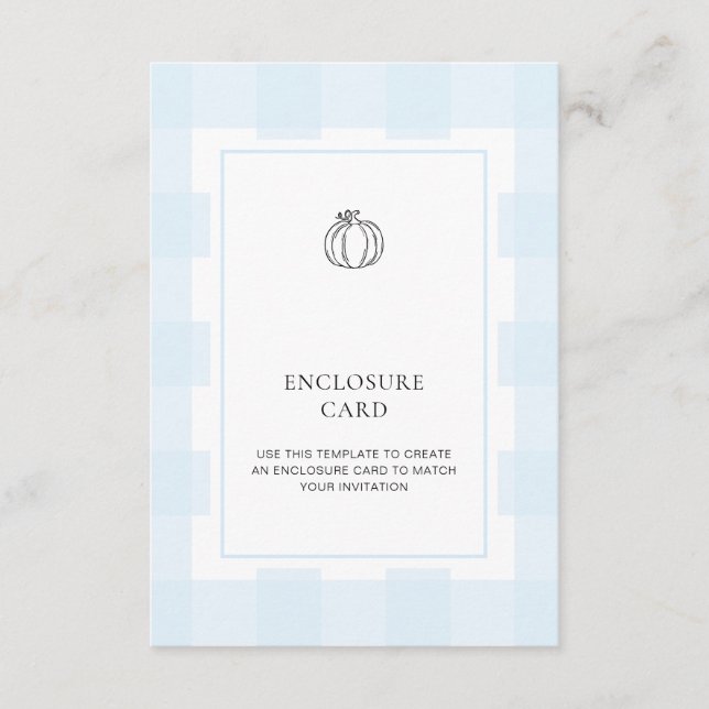 Cartão De Informações Cair Pumpkin Blue Gingham Enclosure Card (Frente)