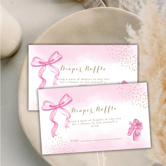 Cartão De Informações Calçados Ballerina Arco Fralda Raffle Chá de frald (Cute Ballerina Shoes Bow Diaper Raffle Baby Shower Enclosure Card)