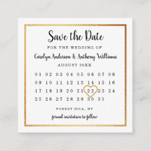 Cartão De Informações Calendário de Folha Ouro Moderno Salvar a Data