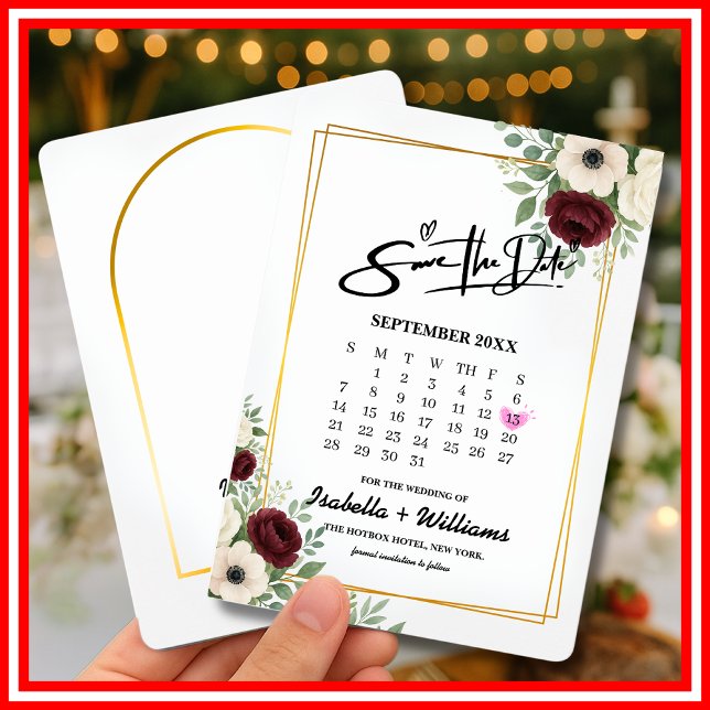 Cartão De Informações Calendário de Geometria Verde Sage Casamento Salva (Criador carregado)