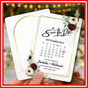 Cartão De Informações Calendário de Geometria Verde Salvia Casamento Sav