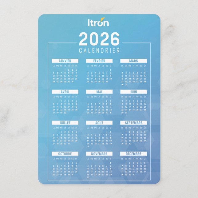 Cartão De Informações Calendrier 2026 Itron Bleu Français (Frente)