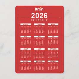 Cartão De Informações Calendrier 2026 Rouge Français