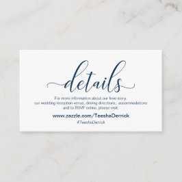 Cartão De Informações Caligrafia Azul do Marinho Moderno, Detalhes do Ca