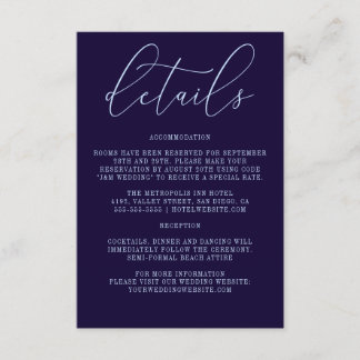 Cartão De Informações Caligrafia Azul Escura Detalhes Modernos Simples