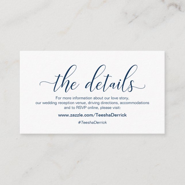 Cartão De Informações Caligrafia Azul Moderna, Nossos Detalhes, website (Frente)