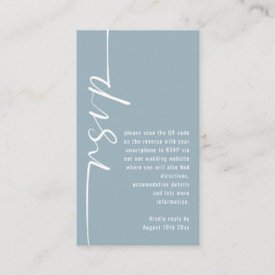 Cartão De Informações Caligrafia Código QR Dusty Blue Casamento RSVP