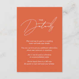 Cartão De Informações Caligrafia com script Casamento QR laranja de Vero