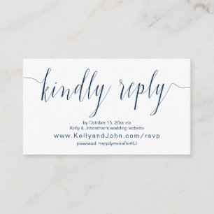 Cartão De Informações Caligrafia de casamento, Marinho Azul, RSVP de Jan