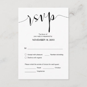 Cartão De Informações Caligrafia de Casamento Simples, Preto, RSVP de Ja