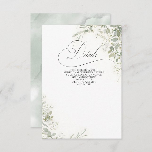 Cartão De Informações Caligrafia Elegante Casamento Eucalyptus (Frente/Verso)