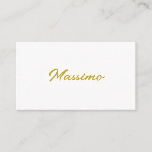 Cartão De Informações Caligrafia Elegante Dourado Branco Simples Nome