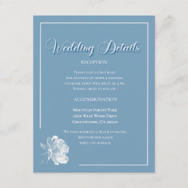 Cartão De Informações Caligrafia Elegante Floral Azul Poeirento Casament