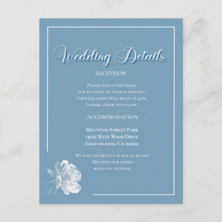 Cartão De Informações Caligrafia Elegante Floral Azul Poeirento Casament