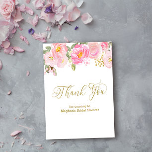 Cartão De Informações Caligrafia Floral Dourada Rosa Obrigado Placa