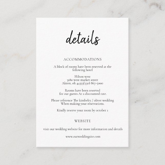 Cartão De Informações Caligrafia Mínima Simples Preta E Branca (Frente)