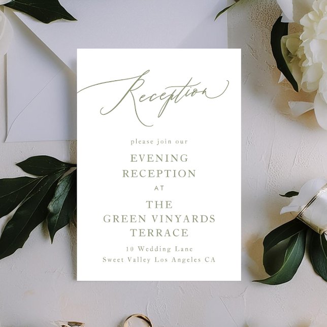 Cartão De Informações Caligrafia moderna branca e verde simples (Criador carregado)