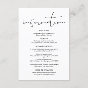 Cartão De Informações Caligrafia Moderna, Detalhes do Casamento, Informa