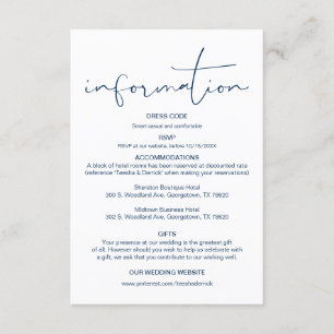 Cartão De Informações Caligrafia moderna, Detalhes do Casamento, Informa