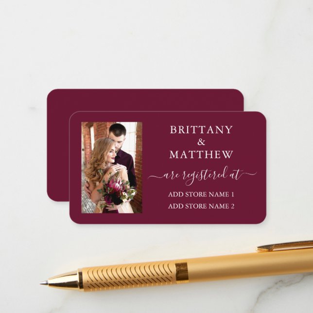 Cartão De Informações Caligrafia Moderna Foto Registro de Casamento Borg (Frente/Verso In Situ)