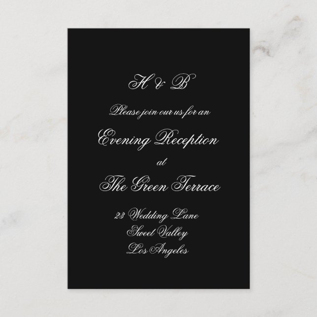 Cartão De Informações Caligrafia Monograma Preto e Branco Casamento Form (Frente)