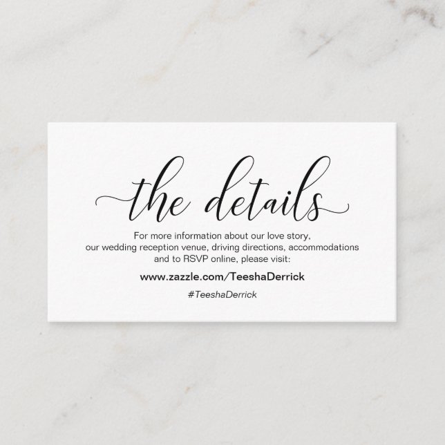 Cartão De Informações Caligrafia negra moderna, Nossos Detalhes, website (Frente)