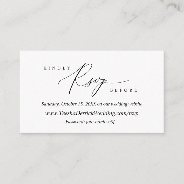 Cartão De Informações Caligrafia Negra Simples Moderna, RSVP Online (Frente)