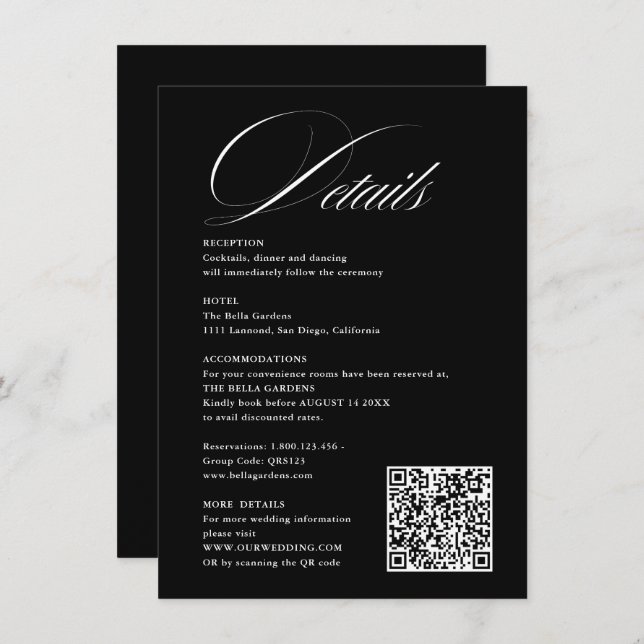 Cartão De Informações Caligrafia Romântica Script Detalhes QRcode Casame (Frente/Verso)