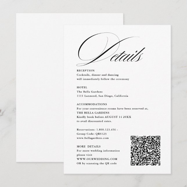 Cartão De Informações Caligrafia Romântica Script Detalhes QRcode Casame (Frente/Verso)