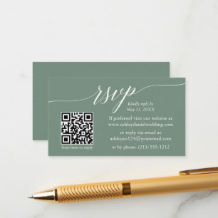 Cartão De Informações Caligrafia RSVP Casamento QR Verde Sage