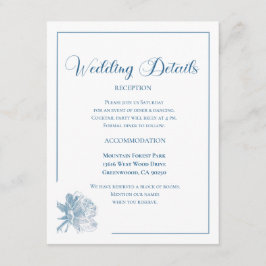 Cartão De Informações Caligrafia Script Floral Azul Po dusty Casamento