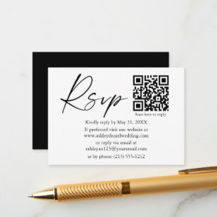 Cartão De Informações Caligrafia Script Ink Casamento QR Black RSVP
