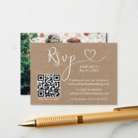 Calliografia Coração QR Foto Kraft Casamento RSVP