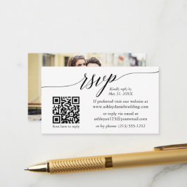Cartão De Informações Calliografia RSVP Casamento Minimalista Foto QR Mi