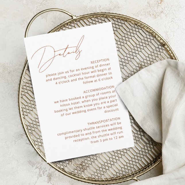 Cartão De Informações Calliografia Terracotta Detalhes Código QR Casamen (Calligraphy Terracotta Details QR Code Wedding Enclosure Card)