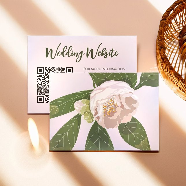 Cartão De Informações Camélia e Vegetação Simples Elegância (Camellia and Greenery Simple Elegant Save the Date Enclosure Card)