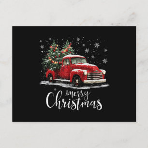 Cartão De Informações Caminhão Vermelho Antigo Papai Noel Árvore Feliz N