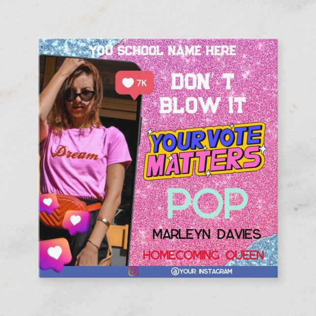 Cartão De Informações Campanha Rainha de Emergência do Segundo grau Rosa (Frente)