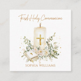 Cartão De Informações Candle Cross Bible Greenery First Holy Communion 