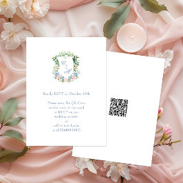 Cartão De Informações Capa Floral Azul Poeira Casamento Código QR RSVP