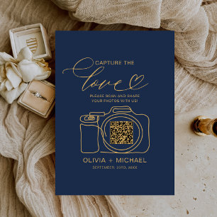 Cartão De Informações Captura de Casamento Foto do Código QR Azul do Mar