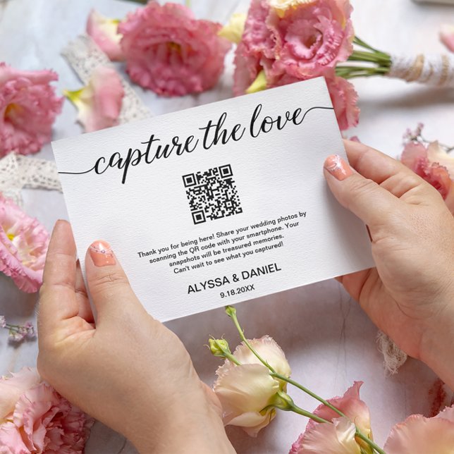 Cartão De Informações Capturar o compartilhamento de fotos de casamento  (Wedding photo sharing "Capture the love" QR code.)