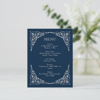 Cartão De Informações Cardápio de Casamento Midnight Serenity Navy e Pra