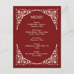 Cartão De Informações Cardápio de Casamento Ruby Radiance Vermelho Escur