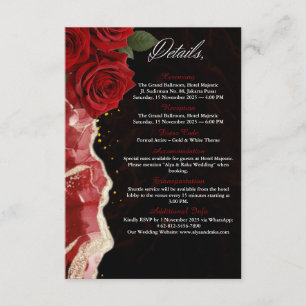 Cartão De Informações Carro de Detalhes de Casamento de Rosas vermelhas 