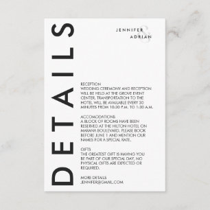 Cartão De Informações Carro Mínimo Elegante de Casamento Moderno Branco